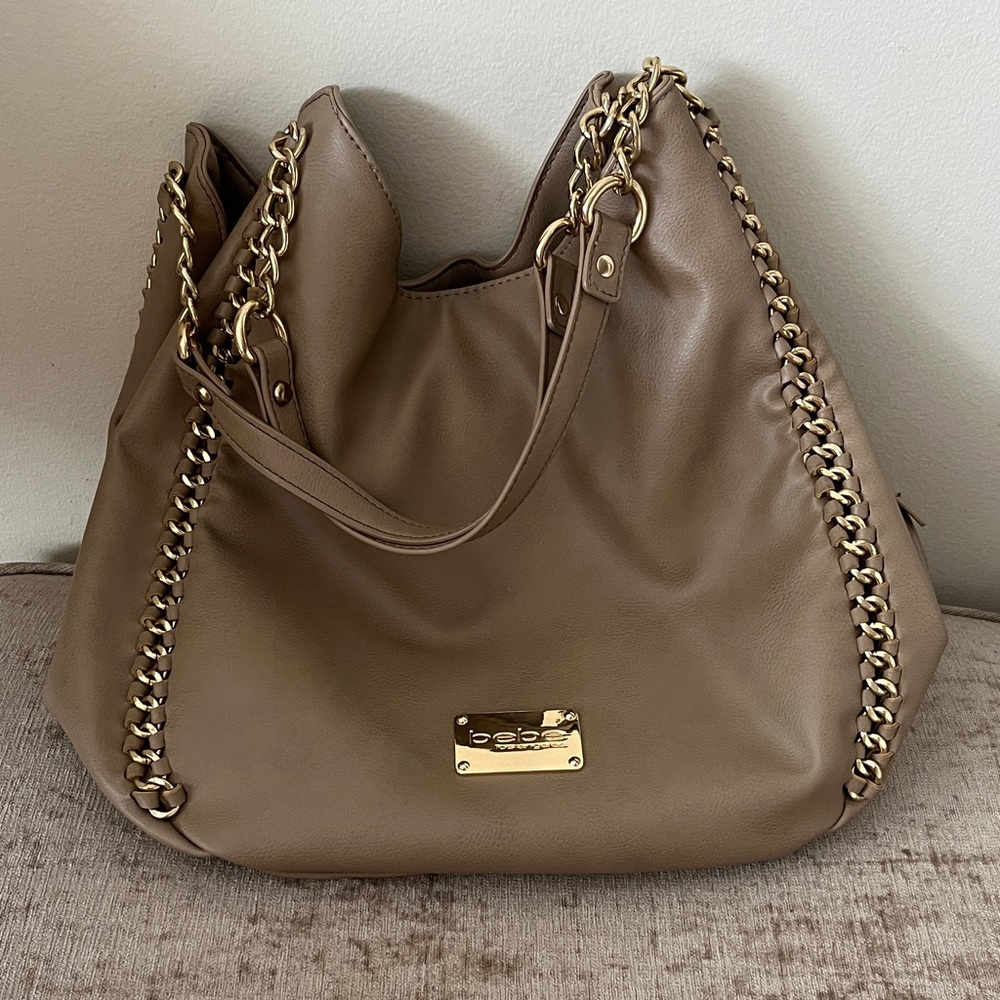 Bebe Colette triple entry Hobo Shoulder Bag with Gold Chain Hardware